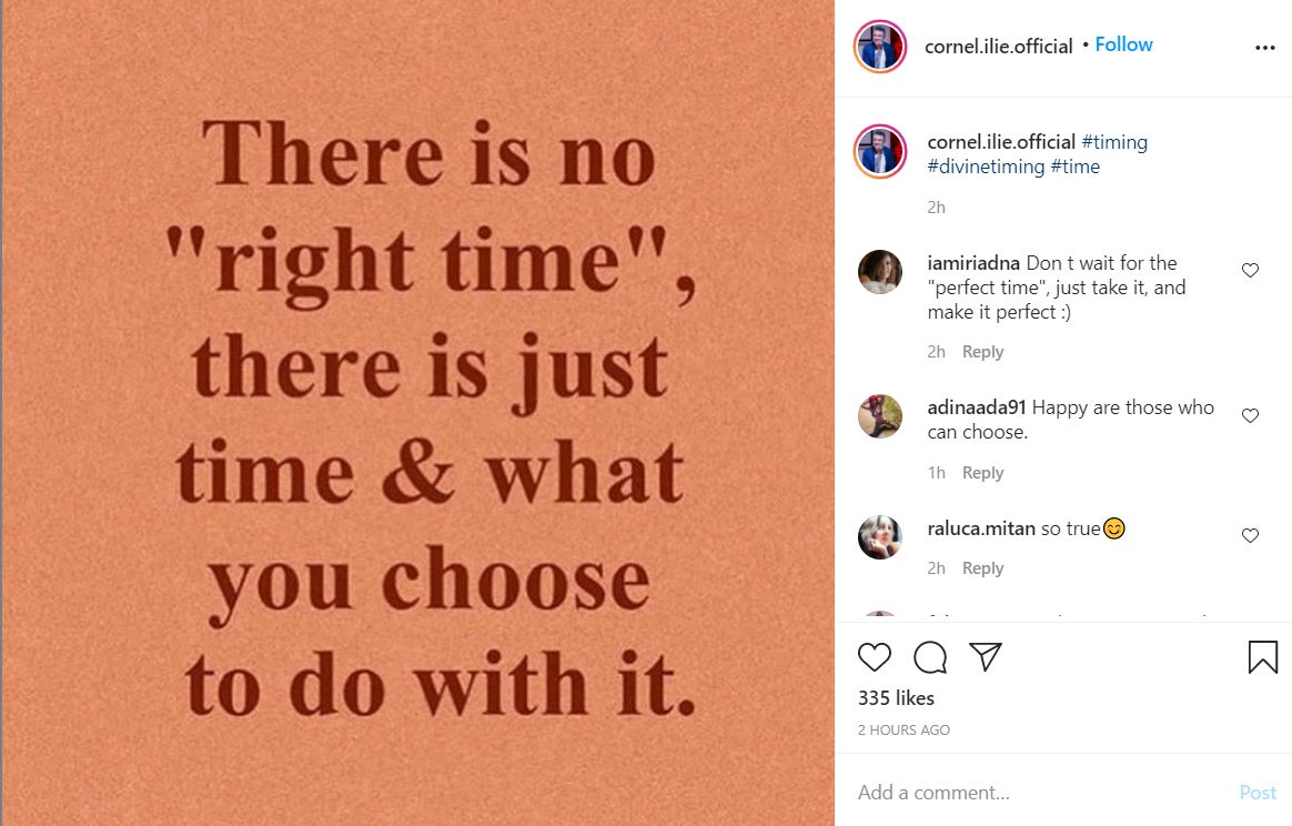 Mesajul publicat de Cornel Ilie pe Instagram