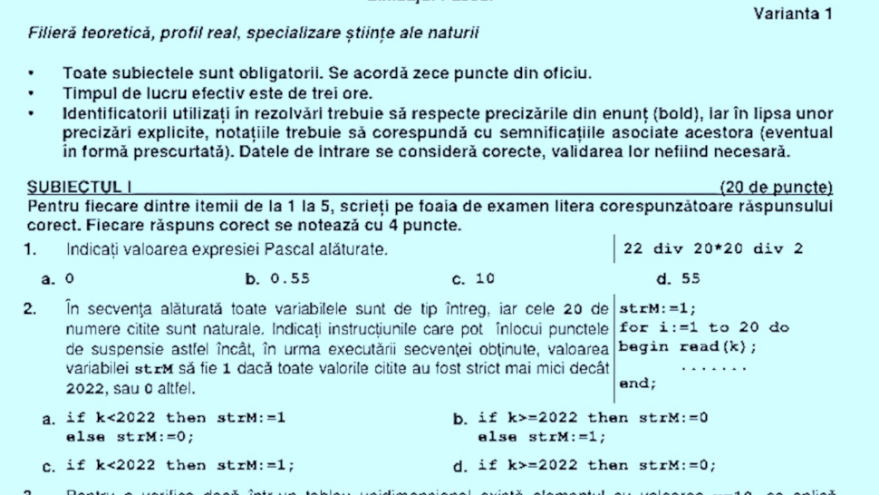 Subiecte Bacalaureat 2023. Ce a picat la examenul de Informatică. BAC 2023