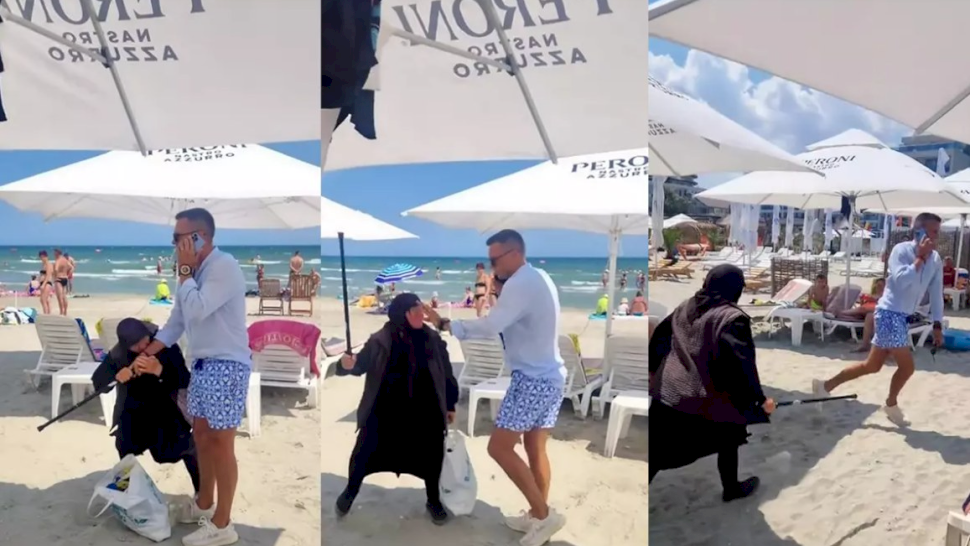 Un bărbat a fost bătut cu bastonul de o femeie deghizată în bătrânică, pe plajă la Mamaia Nord, sub privirile turiștilor. Cine era, de fapt, agresoarea